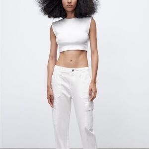 Zara White Sleeveless Crop Top